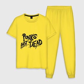 Мужская пижама хлопок с принтом Punks not dead , 100% хлопок | брюки и футболка прямого кроя, без карманов, на брюках мягкая резинка на поясе и по низу штанин
 | Тематика изображения на принте: punks | панк | панк не умрет | стиль панк