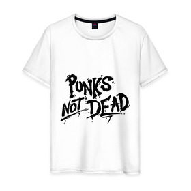 Мужская футболка хлопок с принтом Punks not dead , 100% хлопок | прямой крой, круглый вырез горловины, длина до линии бедер, слегка спущенное плечо. | Тематика изображения на принте: punks | панк | панк не умрет | стиль панк