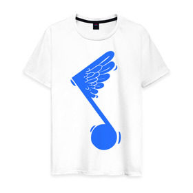 Мужская футболка хлопок с принтом Крылатая нота , 100% хлопок | прямой крой, круглый вырез горловины, длина до линии бедер, слегка спущенное плечо. | крылья