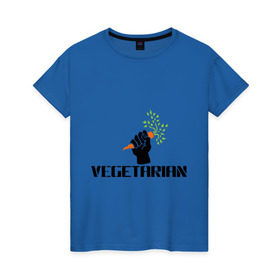 Женская футболка хлопок с принтом Vegetarian (Вегетерианство) , 100% хлопок | прямой крой, круглый вырез горловины, длина до линии бедер, слегка спущенное плечо | vegan | vegetarian | вегетарианец | вегетарианство | морковка | морковь | я вегетарианец