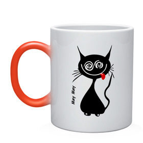Кружка хамелеон с принтом Кошка Мяу , керамика | меняет цвет при нагревании, емкость 330 мл | кот | котенок | котик | кошка | кошка мяу | мяу | черная кошка | черный кот