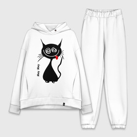 Женский костюм хлопок Oversize с принтом Кошка Мяу ,  |  | кот | котенок | котик | кошка | кошка мяу | мяу | черная кошка | черный кот