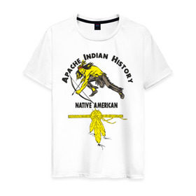 Мужская футболка хлопок с принтом Apache Indian History 3 , 100% хлопок | прямой крой, круглый вырез горловины, длина до линии бедер, слегка спущенное плечо. | Тематика изображения на принте: american | native | америка | апачи | вождь | индеец | индейцы | исторический | история | коренные американцы | перья