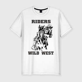 Мужская футболка премиум с принтом riders wild west , 92% хлопок, 8% лайкра | приталенный силуэт, круглый вырез ворота, длина до линии бедра, короткий рукав | всадник | дикий запад | ездок | ковбой | лошадь | наездник | револьвер | стрелок | стрелять | техас