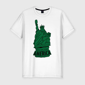 Мужская футболка премиум с принтом Америка (America) Толстая статуя свободы , 92% хлопок, 8% лайкра | приталенный силуэт, круглый вырез ворота, длина до линии бедра, короткий рукав | new york | жирная | лишний вес | нью йорк | толстуха