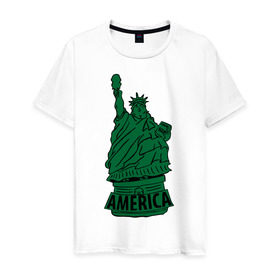Мужская футболка хлопок с принтом Америка (America) Толстая статуя свободы , 100% хлопок | прямой крой, круглый вырез горловины, длина до линии бедер, слегка спущенное плечо. | Тематика изображения на принте: new york | жирная | лишний вес | нью йорк | толстуха