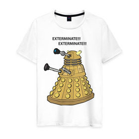 Мужская футболка хлопок с принтом Далек из сериала Доктор Кто , 100% хлопок | прямой крой, круглый вырез горловины, длина до линии бедер, слегка спущенное плечо. | doctor | doctor who | exterminate | доктор | доктор кто