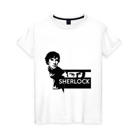 Женская футболка хлопок с принтом T-shirt Sherlock , 100% хлопок | прямой крой, круглый вырез горловины, длина до линии бедер, слегка спущенное плечо | holmes | holms | sherlock | sherlok | vatson | ватсон | сериал | холмс | шерлок | шерлок холмс