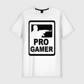 Мужская футболка премиум с принтом Pro gamer (2) , 92% хлопок, 8% лайкра | приталенный силуэт, круглый вырез ворота, длина до линии бедра, короткий рукав | автомат | игра | игрок | комп | компьютерная игра | нуб | оружие | про | с автоматом