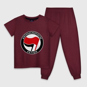 Детская пижама хлопок с принтом Antifa (1) , 100% хлопок |  брюки и футболка прямого кроя, без карманов, на брюках мягкая резинка на поясе и по низу штанин
 | Тематика изображения на принте: antifa | антифа | антифашизм | антифашистское движение | знак антифа | против фашизма | фашизм