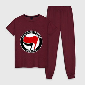 Женская пижама хлопок с принтом Antifa (1) , 100% хлопок | брюки и футболка прямого кроя, без карманов, на брюках мягкая резинка на поясе и по низу штанин | antifa | антифа | антифашизм | антифашистское движение | знак антифа | против фашизма | фашизм