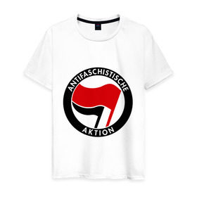 Мужская футболка хлопок с принтом Antifa (1) , 100% хлопок | прямой крой, круглый вырез горловины, длина до линии бедер, слегка спущенное плечо. | Тематика изображения на принте: antifa | антифа | антифашизм | антифашистское движение | знак антифа | против фашизма | фашизм