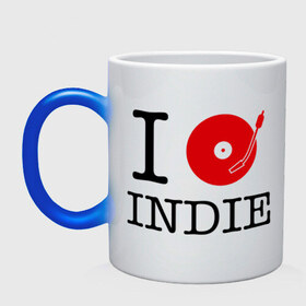 Кружка хамелеон с принтом I love Indie , керамика | меняет цвет при нагревании, емкость 330 мл | Тематика изображения на принте: i love | i love indie | indie | винил | виниловая пластинка | люблю indie | я люблю | я люблю indie