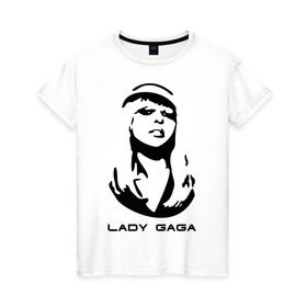 Женская футболка хлопок с принтом Gaga , 100% хлопок | прямой крой, круглый вырез горловины, длина до линии бедер, слегка спущенное плечо | Тематика изображения на принте: lady gaga | гага | леди gaga | леди гага | лицо леди gaga | лицо леди гага | образ леди гага