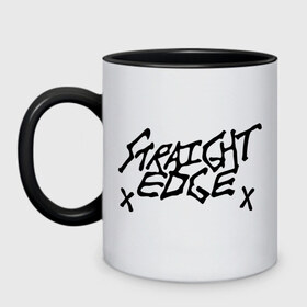 Кружка двухцветная с принтом Straight edge (sXe)1 , керамика | объем — 330 мл, диаметр — 80 мм. Цветная ручка и кайма сверху, в некоторых цветах — вся внутренняя часть | Тематика изображения на принте: heavy metal | metal | rock | trash metal | метал | металл | рок | трэш метал | хеви метал