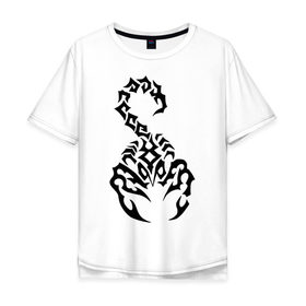 Мужская футболка хлопок Oversize с принтом Скорпион черный , 100% хлопок | свободный крой, круглый ворот, “спинка” длиннее передней части | Тематика изображения на принте: скорпион