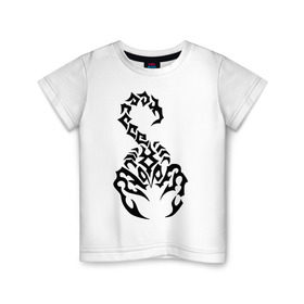Детская футболка хлопок с принтом Скорпион черный , 100% хлопок | круглый вырез горловины, полуприлегающий силуэт, длина до линии бедер | скорпион
