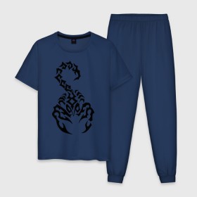 Мужская пижама хлопок с принтом Скорпион черный , 100% хлопок | брюки и футболка прямого кроя, без карманов, на брюках мягкая резинка на поясе и по низу штанин
 | Тематика изображения на принте: скорпион