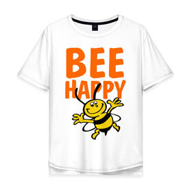 Мужская футболка хлопок Oversize с принтом BeeHappy , 100% хлопок | свободный крой, круглый ворот, “спинка” длиннее передней части | веселая | насекомое | настроение | позитив | пчела | пчелка | счастливый | счастье | эмоции