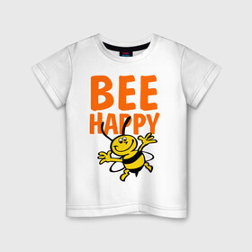 Детская футболка хлопок с принтом BeeHappy , 100% хлопок | круглый вырез горловины, полуприлегающий силуэт, длина до линии бедер | веселая | насекомое | настроение | позитив | пчела | пчелка | счастливый | счастье | эмоции