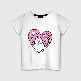 Детская футболка хлопок с принтом Милый котик(2) , 100% хлопок | круглый вырез горловины, полуприлегающий силуэт, длина до линии бедер | Тематика изображения на принте: зверушка | киса | кот | котенок | котяра | кошак | любимец | питомец | подарок девушке | сердечко | сердце