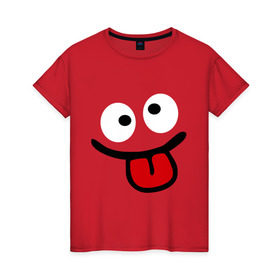 Женская футболка хлопок с принтом Смаил с языком , 100% хлопок | прямой крой, круглый вырез горловины, длина до линии бедер, слегка спущенное плечо | smile | высунутый язык | позитив | смайл | смайлик | смайлик с языком | улыбка | язык