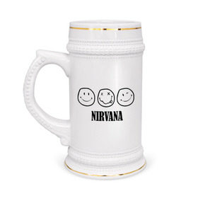 Кружка пивная с принтом Nirvana(2) ,  керамика (Материал выдерживает высокую температуру, стоит избегать резкого перепада температур) |  объем 630 мл | Тематика изображения на принте: nirvana | rock | нирвана | ребенок | рок | символика nirvana | символика нирвана