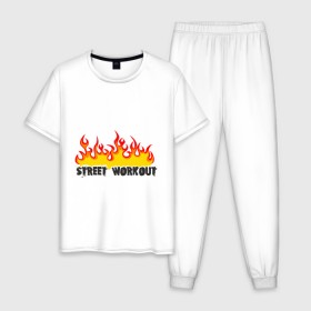 Мужская пижама хлопок с принтом Street workout fire , 100% хлопок | брюки и футболка прямого кроя, без карманов, на брюках мягкая резинка на поясе и по низу штанин
 | fire | street | workout | workout fire | воркаут | здоровый образ жизни | здоровье | зож | огонь | пламя | сопрт