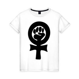 Женская футболка хлопок с принтом эмблема феминизма , 100% хлопок | прямой крой, круглый вырез горловины, длина до линии бедер, слегка спущенное плечо | женщины | кулак | мужчины | отношения | феминистка
