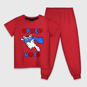 Детская пижама хлопок с принтом Супер Котэ , 100% хлопок |  брюки и футболка прямого кроя, без карманов, на брюках мягкая резинка на поясе и по низу штанин
 | 