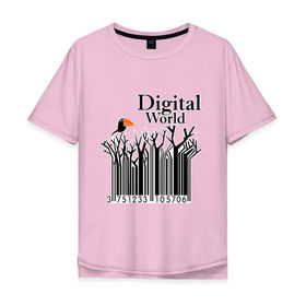 Мужская футболка хлопок Oversize с принтом Digital World , 100% хлопок | свободный крой, круглый ворот, “спинка” длиннее передней части | digital world | деревья | птица | птичка | цифра | цифровой мир | штриф код | штрих код | штрихкод