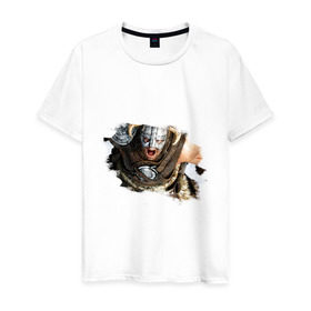 Мужская футболка хлопок с принтом Довакин (Dovahkiin) The Elder Scrolls V: Skyrim , 100% хлопок | прямой крой, круглый вырез горловины, длина до линии бедер, слегка спущенное плечо. | Тематика изображения на принте: игры | компьютерная игра | скайрим