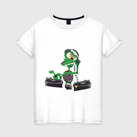Женская футболка хлопок с принтом DJ Turtle , 100% хлопок | прямой крой, круглый вырез горловины, длина до линии бедер, слегка спущенное плечо | music | ди джей | диджей | звукб sound | микс | миксовать | музыка | наушники | пульт | черепаха | черепашка