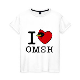 Женская футболка хлопок с принтом I love Omsk (Я люблю Омск) , 100% хлопок | прямой крой, круглый вырез горловины, длина до линии бедер, слегка спущенное плечо | i love omsk | город | омич | омская птица | птица | я люблю омск