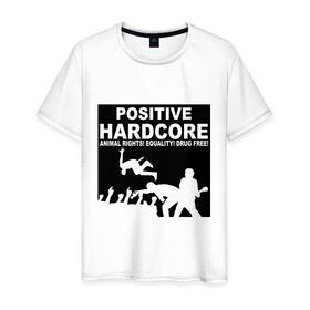 Мужская футболка хлопок с принтом Positive Hardcore , 100% хлопок | прямой крой, круглый вырез горловины, длина до линии бедер, слегка спущенное плечо. | 