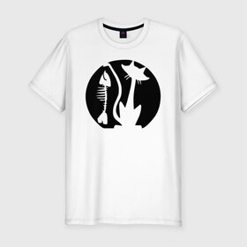 Мужская футболка премиум с принтом Кот и рыбка , 92% хлопок, 8% лайкра | приталенный силуэт, круглый вырез ворота, длина до линии бедра, короткий рукав | киса | кот | котенок | котик | кошка | кошки | рыбка