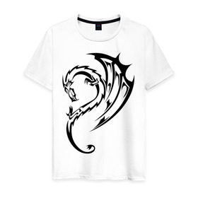 Мужская футболка хлопок с принтом тату-дракон3 , 100% хлопок | прямой крой, круглый вырез горловины, длина до линии бедер, слегка спущенное плечо. | Тематика изображения на принте: dragon | tatu | дракон | тату | черный дракон