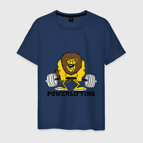 Мужская футболка хлопок с принтом Лев Powerlifting , 100% хлопок | прямой крой, круглый вырез горловины, длина до линии бедер, слегка спущенное плечо. | бодибилдинг | гантеля | кач | качалочка | качок | лев | мускулы | мышцы | пауэрлифтинг | тренажерка
