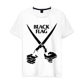 Мужская футболка хлопок с принтом Black Flag (1) , 100% хлопок | прямой крой, круглый вырез горловины, длина до линии бедер, слегка спущенное плечо. | hard | hardcor | hardcore | hardstyle | rock | ножницы | рок | руки | хард | хард рок