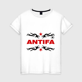 Женская футболка хлопок с принтом Antifa (5) , 100% хлопок | прямой крой, круглый вырез горловины, длина до линии бедер, слегка спущенное плечо | антифа | антифашизм | звезда | организация | политическая
