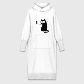 Платье удлиненное хлопок с принтом Кот и рыба ,  |  | киса | киска | котенок | котик | котэ | кошка | рыбка