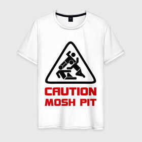 Мужская футболка хлопок с принтом Caution mosh pit , 100% хлопок | прямой крой, круглый вырез горловины, длина до линии бедер, слегка спущенное плечо. | Тематика изображения на принте: hard | hardcor | hardcore | hardstyle | rock | рок | хард | хард рок