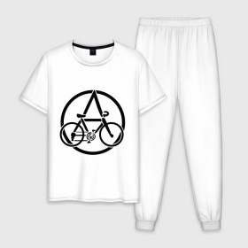 Мужская пижама хлопок с принтом Anarchy Bike , 100% хлопок | брюки и футболка прямого кроя, без карманов, на брюках мягкая резинка на поясе и по низу штанин
 | Тематика изображения на принте: anarchy | bike | анархизм | анархия | байк | велик | велосипед | велосипед анархия