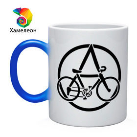 Кружка хамелеон с принтом Anarchy Bike , керамика | меняет цвет при нагревании, емкость 330 мл | anarchy | bike | анархизм | анархия | байк | велик | велосипед | велосипед анархия