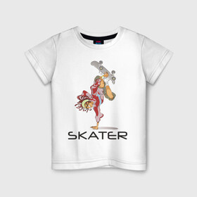 Детская футболка хлопок с принтом Скейтбордист на борде , 100% хлопок | круглый вырез горловины, полуприлегающий силуэт, длина до линии бедер | 