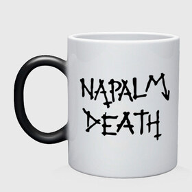 Кружка хамелеон с принтом Napalm death лого , керамика | меняет цвет при нагревании, емкость 330 мл | Тематика изображения на принте: death metal