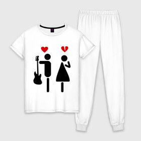 Женская пижама хлопок с принтом Выбор гитариста , 100% хлопок | брюки и футболка прямого кроя, без карманов, на брюках мягкая резинка на поясе и по низу штанин | гитара