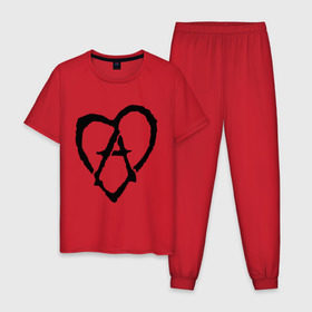 Мужская пижама хлопок с принтом Анархия в сердце , 100% хлопок | брюки и футболка прямого кроя, без карманов, на брюках мягкая резинка на поясе и по низу штанин
 | анархизм | анархия | музыка | сердце