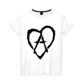 Женская футболка хлопок с принтом Анархия в сердце , 100% хлопок | прямой крой, круглый вырез горловины, длина до линии бедер, слегка спущенное плечо | Тематика изображения на принте: анархизм | анархия | музыка | сердце