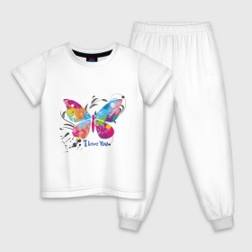 Детская пижама хлопок с принтом Бабочка - I Love You , 100% хлопок |  брюки и футболка прямого кроя, без карманов, на брюках мягкая резинка на поясе и по низу штанин
 | крылья